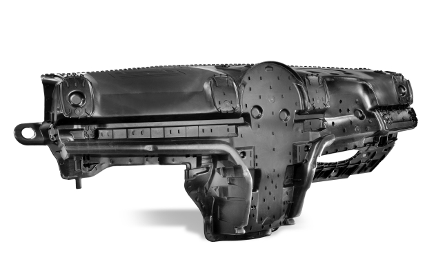 At this year’s VDI Congress in Mannheim, Germany, SABIC is displaying an injection-molded foamed instrument panel carrier. This production part uses the company’s STAMAX™ resin (LGFPP; 60YK270E grade) with SABIC® PP resin (612MK10EE grade) in a structural foaming process. This approach results in a part that is both light and stiff. SABIC’s solution is emission-optimized and meets the VDA278 industry standard. Other potential benefits from this foamed STAMAX resin solution include the need for less material during processing, shorter cycle times, and a better balance of impact and stiffness.