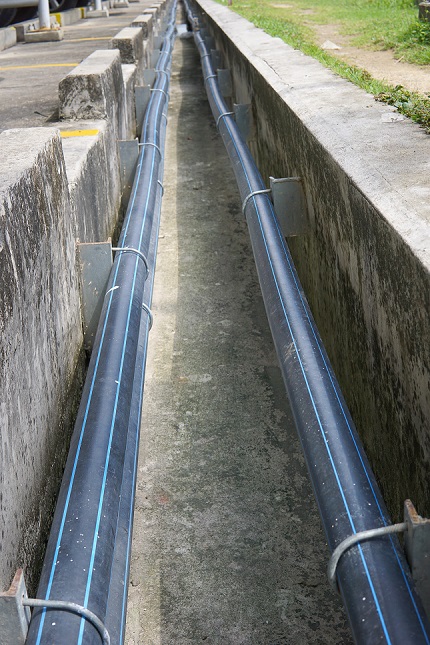 Example of potable water pipe system that is resistant to chlorinated disinfectants using SABIC® Vestolen A RELY 5933RD. This example can also be applied to domestic potable water solutions like SABIC® SUPEER™ P8200RT