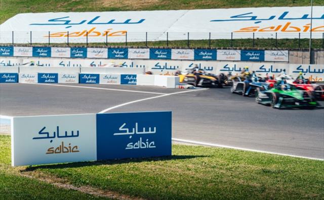 Formula E cars on race track