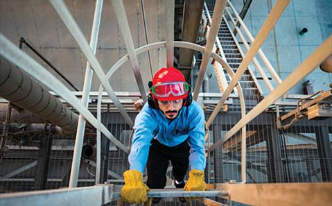 employee climbing stairs