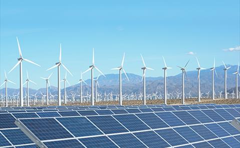 Solar panels and wind turbines