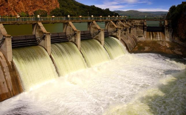 Release of water at a dam wall Release of water at a dam wall